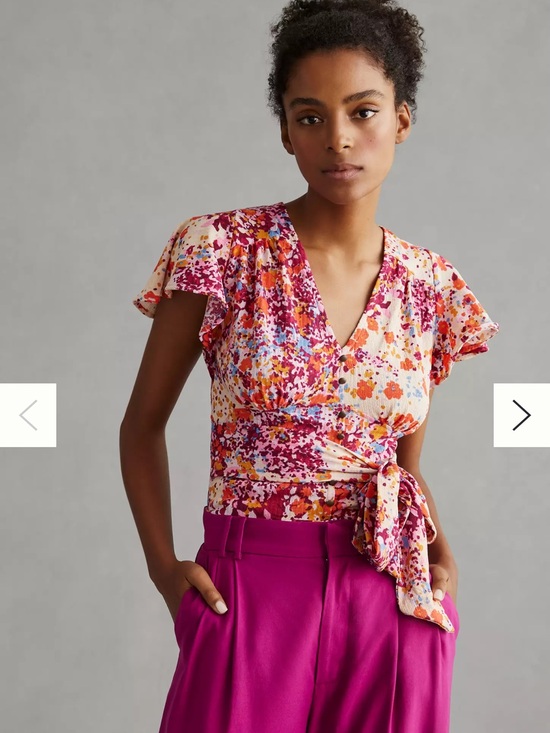Anthropologie Tops - Anthropologie Floral Tie-Waist V-Neck Top multicolor new extra large petite